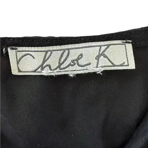 CHLOE K BLACK SILK TANK WITH NEON ORANGE STRIPE KEY HOLE WITH BUTTON CLOSURE - Picture 3 of 5